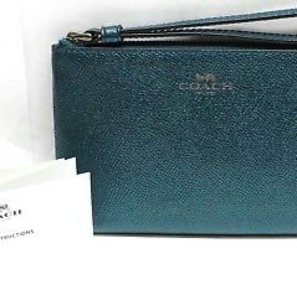 NWT COACH Leather Wristlet~Metallic Teal~F21070 - Picture 2 of 8
